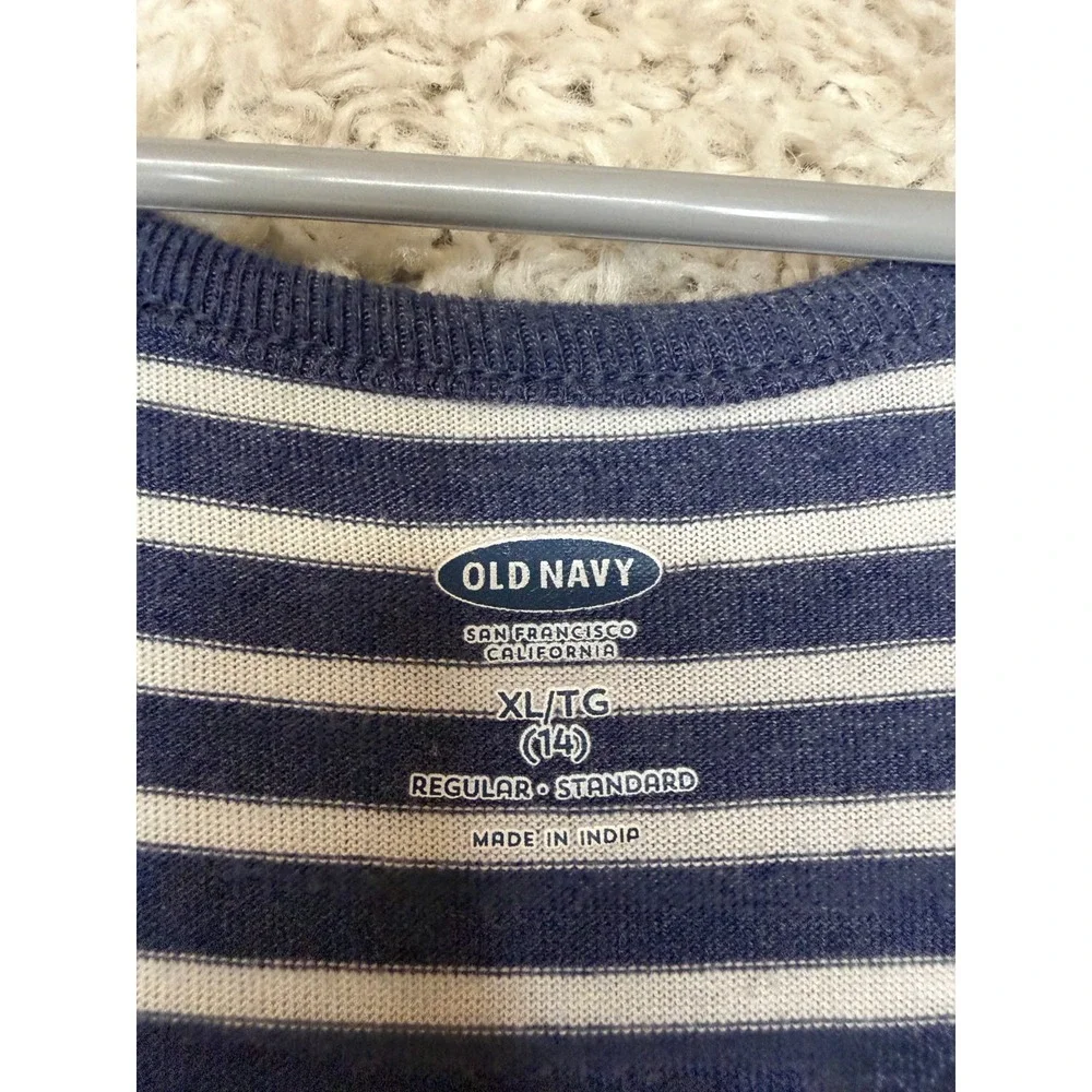Old Navy Maxi Dress Girls Size XL (14) Blue Striped Double Slit Coastal Summer